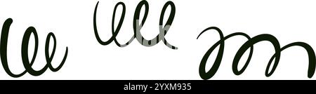 Spazzola a molla curva con coda ondulata e fiorente. Ornamento calligrafico Swoosh. Illustrazione vettoriale piatta isolata su sfondo bianco. Illustrazione Vettoriale