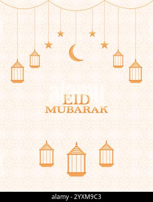 EID Mubarak, messaggio di saluto islamico disegno vettore di sfondo Illustrazione Vettoriale