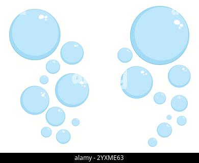 Set di bolle d'aria piatte, bolle d'ossigeno in schiuma di sapone, elementi di design vettoriali isolati. Illustrazione Vettoriale