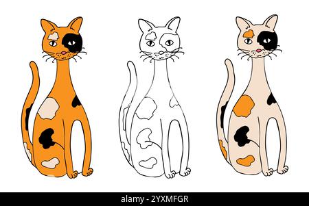 Silhouettes of a sitting cat, isolated on a white background. Illustrazione Vettoriale