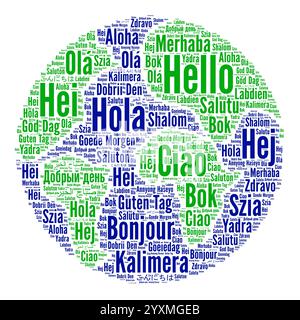 Ciao in lingue diverse word cloud Foto Stock