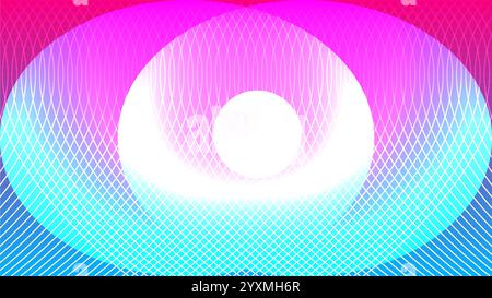 Sfondo blu cielo magenta astratto con cerchio bianco e forme ovali sul motivo delle linee curve Illustrazione Vettoriale