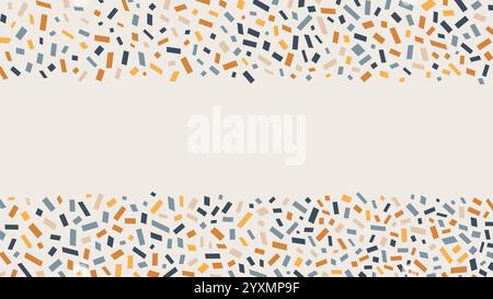 Sfondo carino con coriandoli colorati. Bordo vettoriale scarabocchi da festa. Forme astratte disegnate a mano per bambini su sfondo beige con spazio di copia. Festivo Illustrazione Vettoriale