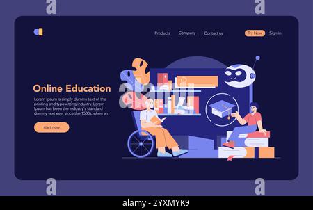 Concetto di supporto tecnico intergenerazionale. Una donna anziana impara a usare un tablet con l'aiuto di un giovane. Condivisione delle conoscenze e promozione della connessione. Illustrazione vettoriale. Illustrazione Vettoriale