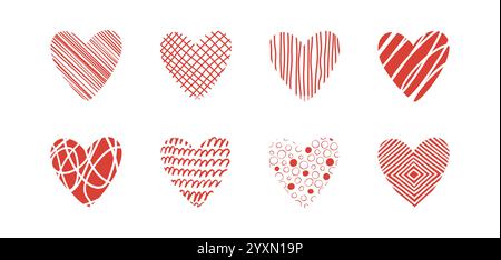 Set di forme vettoriali a forma di cuore a forma di doodle Illustrazione Vettoriale