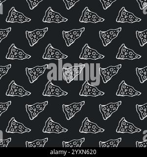 Pizzeria senza cuciture. Doodle Pizza di sottofondo. Illustrazione disegnata a mano con icone della pizza. Fast food Illustrazione Vettoriale
