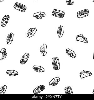 hamburger fast food, hamburger, pizza, fantasia senza cuciture Illustrazione Vettoriale