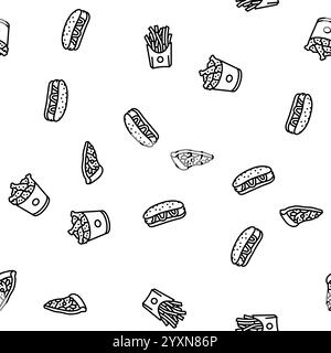 hamburger fast food, hamburger, pizza, fantasia senza cuciture Illustrazione Vettoriale