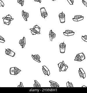 hamburger fast food, hamburger, pizza, fantasia senza cuciture Illustrazione Vettoriale