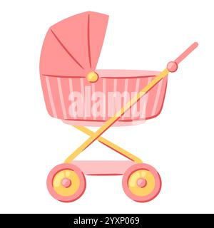 Immagine del carrello per bambini. Oggetto neonata bambina felice compleanno. Illustrazione Vettoriale