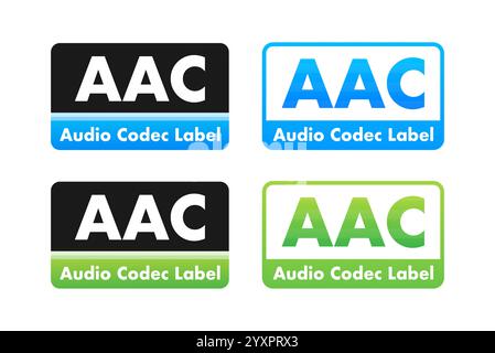 Etichetta di codifica audio avanzata in diversi colori che rappresentano il codec audio Illustrazione Vettoriale