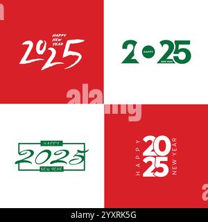 Set da 2025, set di logo Capodanno da 25 in bianco e nero, felice anno nuovo 2025, festa di Capodanno, nuova collezione 2025 Illustrazione Vettoriale