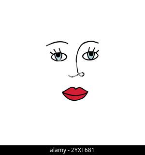 Vettoriale disegnato a mano disegnato a doodle faccia di donna colorata isolata su sfondo bianco Illustrazione Vettoriale