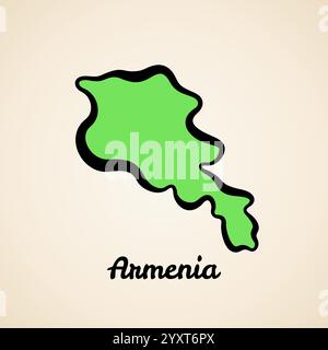 Mappa verde semplificata dell'Armenia con contorno nero. Illustrazione Vettoriale