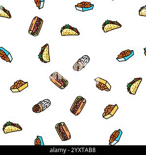 hamburger fast food, hamburger, pizza, fantasia senza cuciture Illustrazione Vettoriale