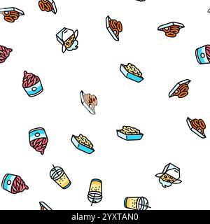 hamburger fast food, hamburger, pizza, fantasia senza cuciture Illustrazione Vettoriale