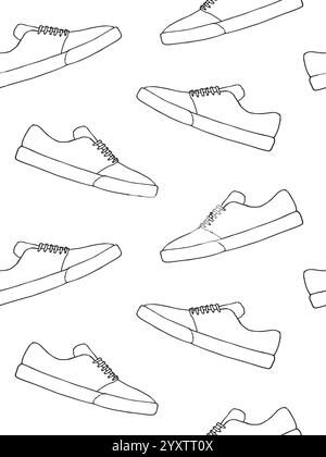 Modello vettoriale senza cuciture di scarpa da skate disegnata a mano, isolata su sfondo bianco Illustrazione Vettoriale