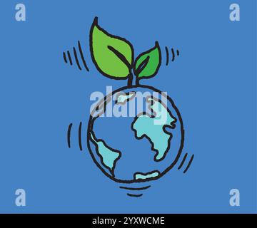 Piante verdi che crescono sulla terra promuovendo la conservazione ambientale Illustrazione Vettoriale