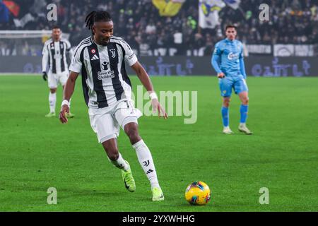 Torino, Italia. 14 dicembre 2024. Khephren Thuram della Juventus FC visto in azione durante la partita di calcio di serie A 2024/25 tra Juventus FC e Venezia FC all'Allianz Stadium crediti: dpa/Alamy Live News Foto Stock