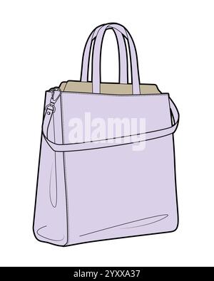 Borsa tote da donna modello modello modello vettoriale dal design piatto tecnico. Illustrazione Vettoriale