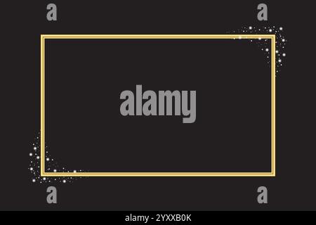 Illustrazione Golden Frame. Bordi dorati scintillanti. Sfondo nero sfumato. Forma rettangolare vettoriale. Illustrazione Vettoriale