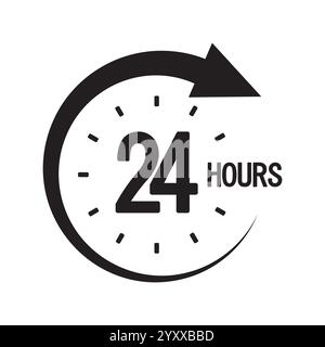 Icona ventiquattro ore. Audace numero ventiquattro. Vettore timer circolare. Simbolo grafico orologio. Illustrazione Vettoriale
