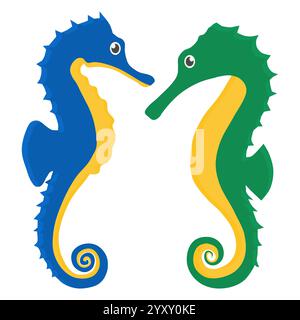 Vector di animali subacquei del cavalluccio marino. Carino elemento di animale cavalluccio marino. Cavalluccio marino blu verde. Illustrazione Vettoriale