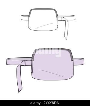 Borse Waistpack design disegno piano tecnico modello di mockup vettoriale. Illustrazione Vettoriale