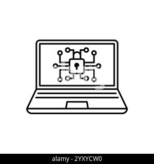 Icona sicurezza informatica. Notebook isolato e stile a linee icone di sicurezza informatica. Concetto di disegno del simbolo vettoriale di qualità superiore per l'interfaccia utente dell'app mobile Web con logo Illustrazione Vettoriale