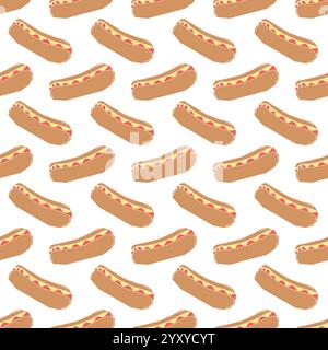 Schema hot dog senza cuciture. informazioni generali sui fast food. Disegno del cibo Illustrazione Vettoriale