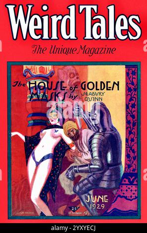 Copertina della rivista pulp Weird Tales (giugno 1929, vol. 13, n.. 1) con The House of Golden Masks di Seabury Quinn-Cover Art di Hugh Rankin -1929 Foto Stock