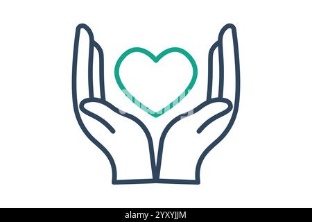 Icona di beneficenza. stile icona linea. mano con cuore. icona relativa alla donazione e alla beneficenza. illustrazione vettoriale degli elementi di donazione Illustrazione Vettoriale