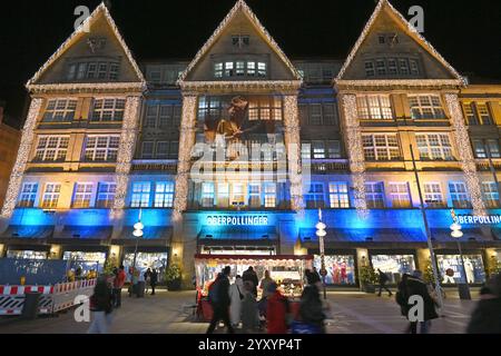 Kaufhaus Oberpollinger. Vorweihnachtliche Stimmung auf der Kaufinger, Neuhauser Strasse a Monaco di Baviera, Fussgaengerzone, Karlstor.Passanten,Besucher. *** Grandi magazzini Oberpollinger atmosfera pre-natalizia su Kaufingerstrasse, Neuhauser Strasse a Monaco di Baviera, zona pedonale, passanti di Karlstor, visitatori Foto Stock