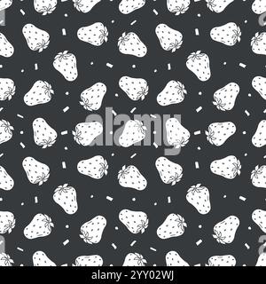 Motivo di fragole senza cuciture. Vettore Doodle con icone di fragole rosse. Motivo di fragole vintage Illustrazione Vettoriale