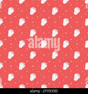 Motivo di fragole senza cuciture. Vettore Doodle con icone di fragole rosse. Motivo di fragole vintage Illustrazione Vettoriale