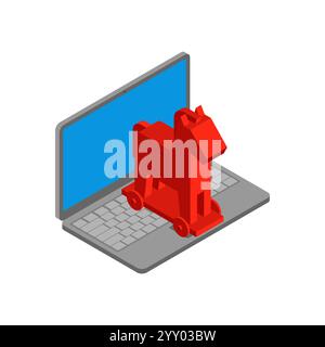 Trojan Horse virus da laptop. Concetto di infezione del computer da spyware Illustrazione Vettoriale