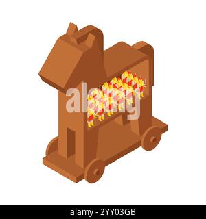 Cavallo di Troia e soldati Danaani. Guerre dell'antica Grecia. Illustrazione Vettoriale