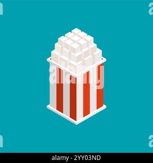 Illustrazione isometrica popcorn. Fast food isolato Illustrazione Vettoriale