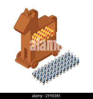 Cavallo di Troia. Guerra di Troia. Guerre dell'antica Grecia. Soldati Troiani e Danaani Illustrazione Vettoriale