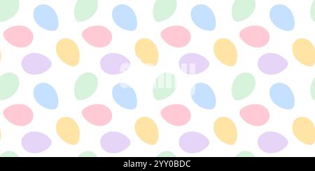 Colorate uova di Pasqua senza cuciture motivo verde pallido, rosa, giallo e blu alla moda. Sfondo pasquale. Sfondo per illustrazioni vettoriali isolate, sfondo per banner promozionali su carta da imballaggio o Web, schede, tag, pubblicazione Illustrazione Vettoriale