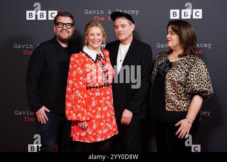 (Da sinistra a destra) James Corden, Joanna Page, Mathew Horne e Ruth Jones partecipano a un evento di lancio della BBC per Gavin e Stacey: The finale, all'Ham Yard Hotel di Londra. Data foto: Mercoledì 18 dicembre 2024. Foto Stock