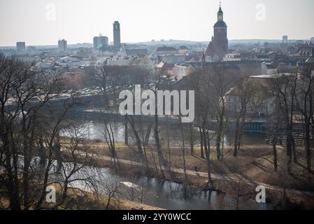 Vista panoramica della città di Spandau dalla Cittadella di Spandau, Berlino, Germania, storico paesaggio urbano Foto Stock