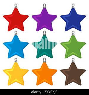 Nove palline di Natale multicolore su sfondo bianco. Illustrazione vettoriale. Illustrazione Vettoriale