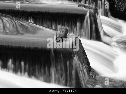 Log bloccato sul bordo di wier sul fiume scacchi a Rickmansworth Hertfordshire Regno Unito. Foto Stock