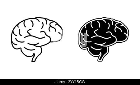 L'icona del cervello umano imposta lo stile solido e contorno isolato su sfondo bianco. Illustrazione Vettoriale