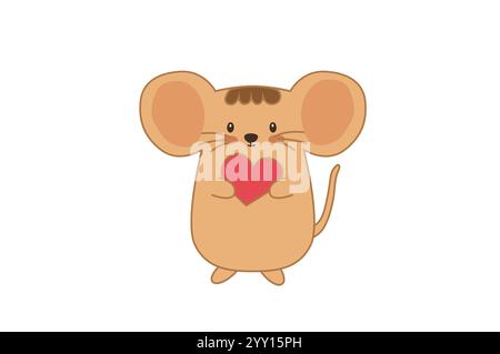 Bel mouse con un cuore rosso Illustrazione Vettoriale