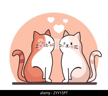 Two Cats in Love with Hearts Illustrazione Vettoriale