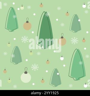 Alberi di Natale e ornamenti su Green Illustrazione Vettoriale