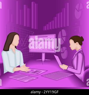 Condurre colloqui con le parti interessate per identificare e comprendere i problemi del processo decisionale. Donna. Illustrazione vettoriale 2D. Illustrazione Vettoriale