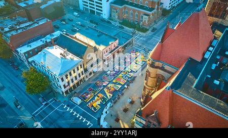 Aerial of Cincinnati Black Lives Matter Murals and Historical Architecture Foto Stock